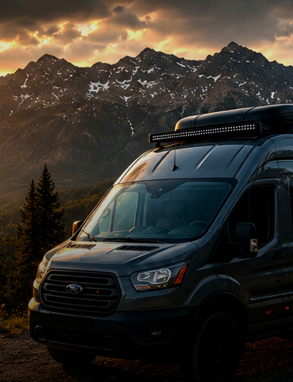 Transit van in the mountains